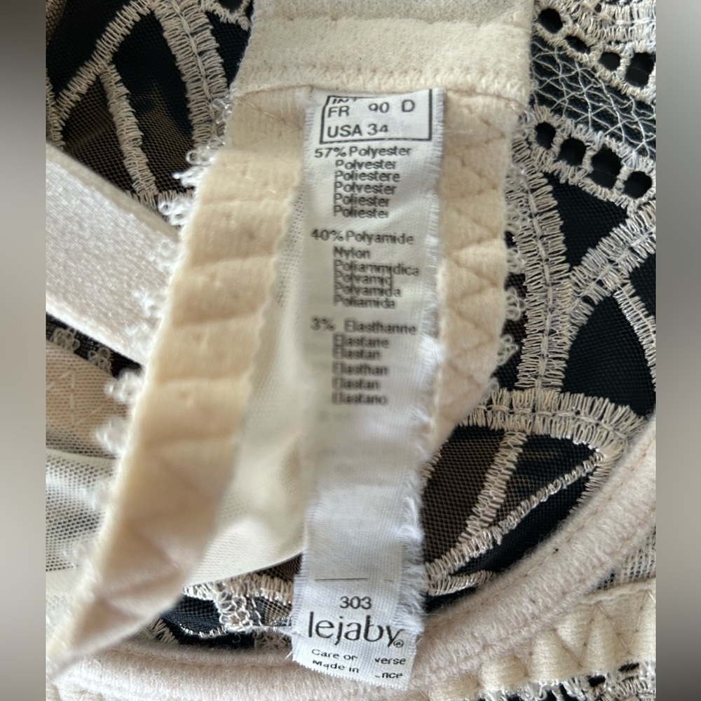 Lejaby Savanna Ecru Embroidery Balconette Underwire Couture Bra France Size 34D - Picture 10 of 10
